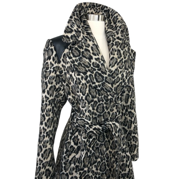 Blonde Leopard Trench Coat Wool • VIA SPIGA Leather Wrap Jacket Animal NWT Belt - Picture 3 of 11